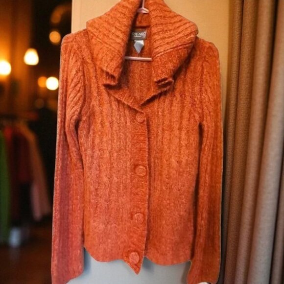 AUTUMN FALL COZY Hoodie Sweater Burnt Orange Cardigan Sz M - Picture 1 of 7